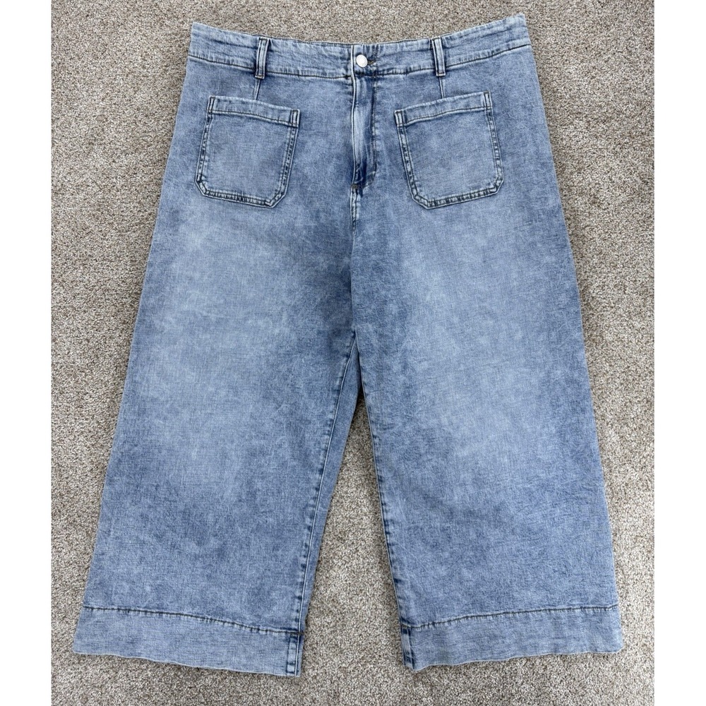 LC Lauren Conrad Super High Rise Wide Leg Crop Jean Womens 20W Blue Patch Pocket